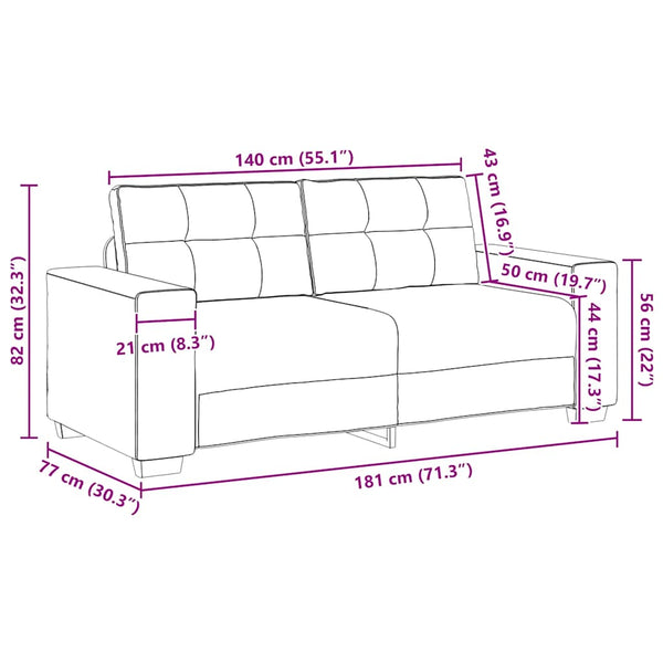 Creme Samt Zweisitzer Sofa 180 cm