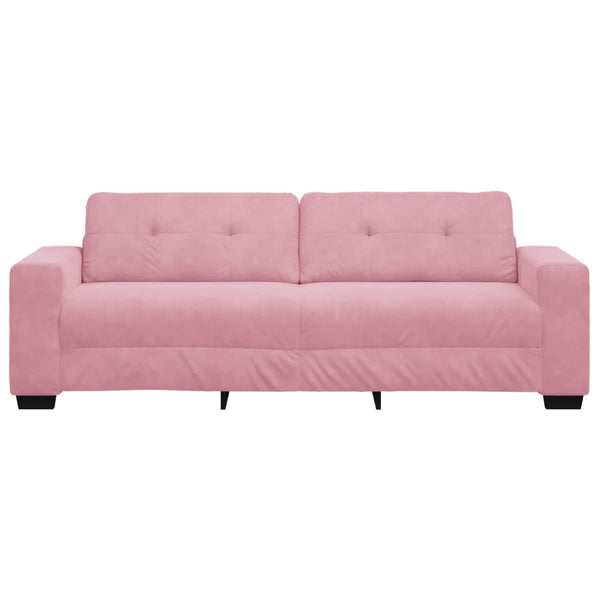 3-Sitzer Sofa Rosa Samt mit Kissen