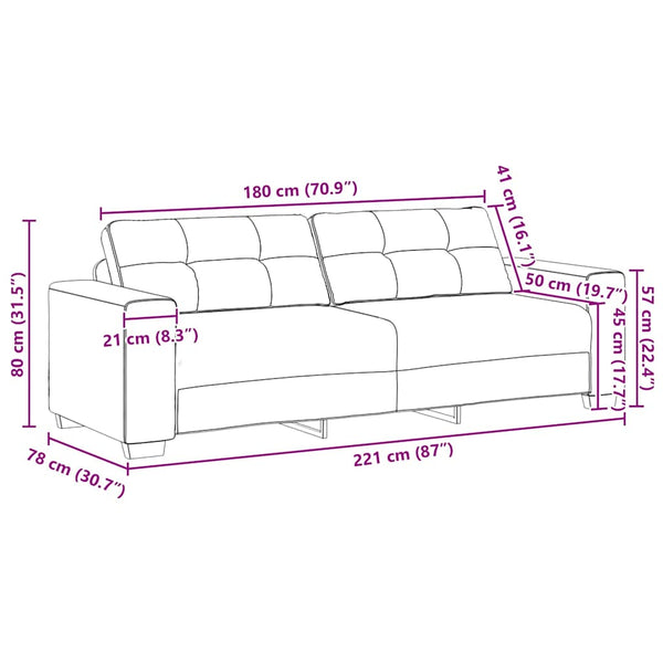 Schwarzes 3-Sitzer Samt Sofa 220 cm