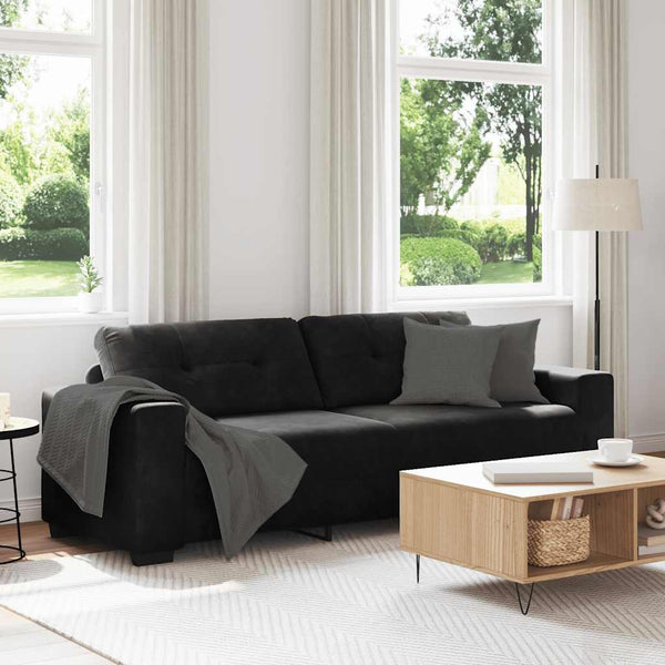Schwarzes 3-Sitzer Samt Sofa 220 cm