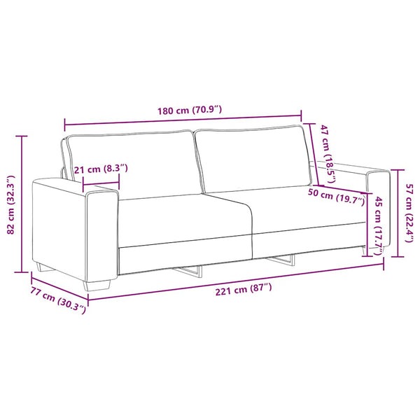 3-Sitzer Sofa Braun Stoff 220 cm