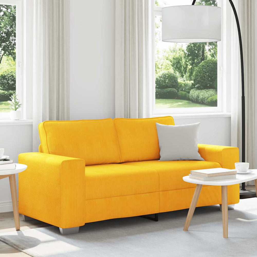 Hellgelbes Cord Zweisitzer Sofa 180 cm
