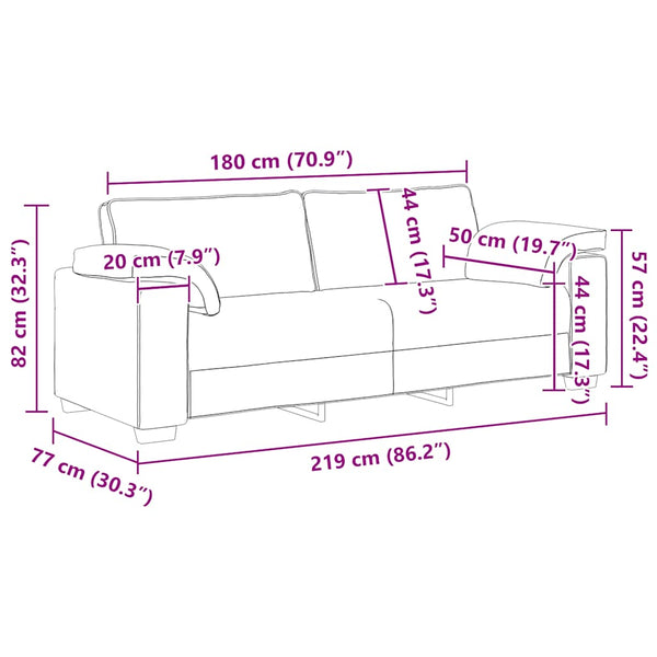 3-Sitzer Sofa Blau Samt 220 cm