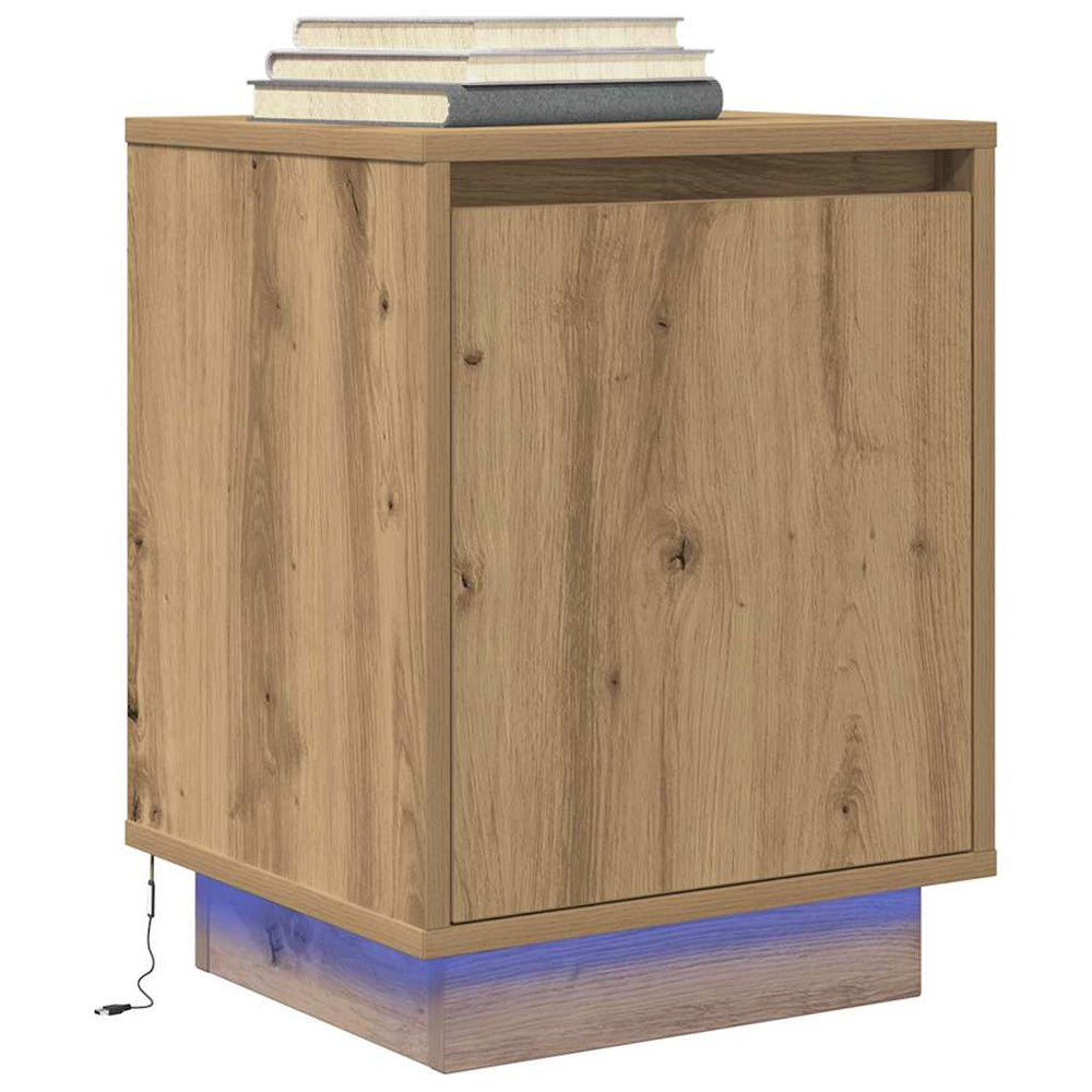 Nachttisch mit LED-Leuchten Eiche 38x34x50 cm
