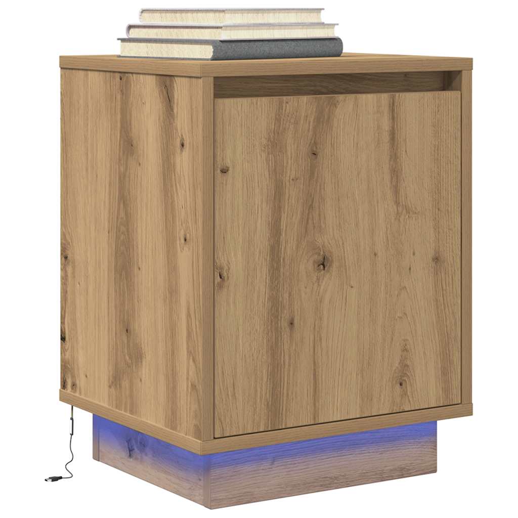Nachttisch mit LED-Leuchten Eiche 38x34x50 cm