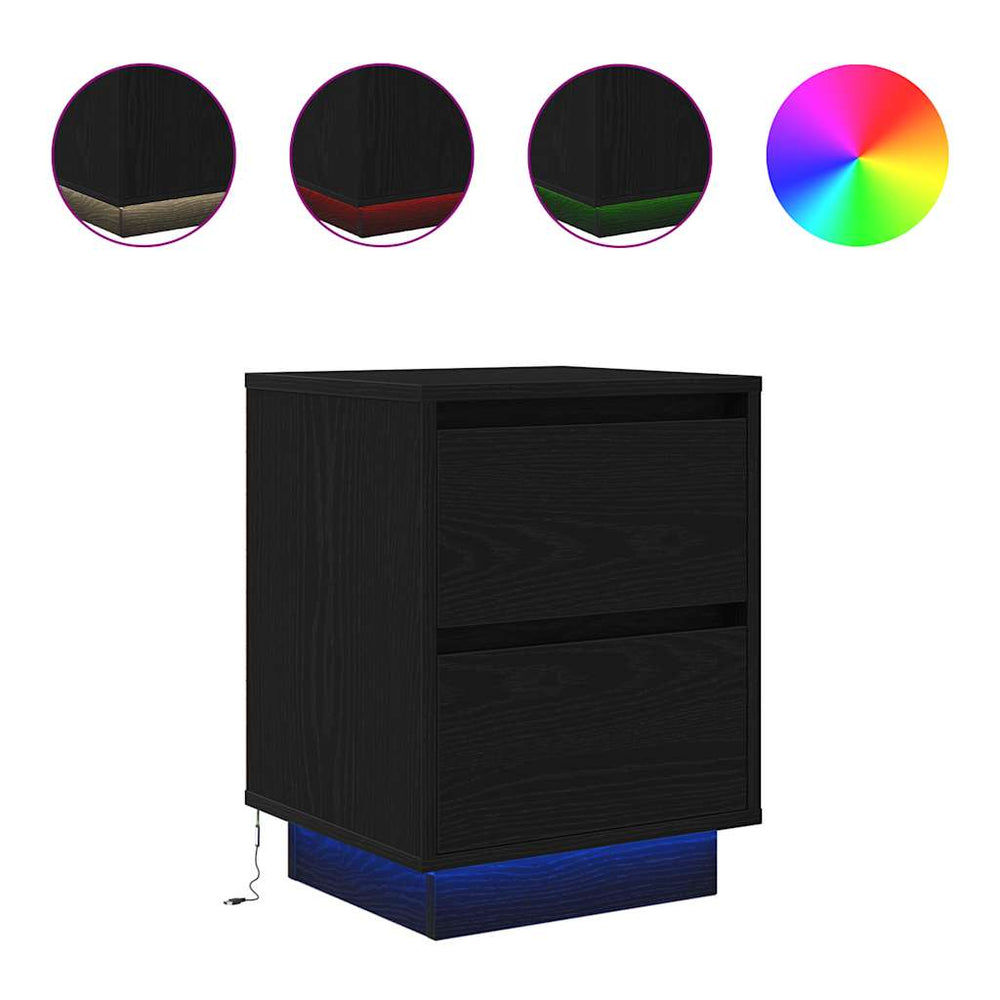 Nachttisch Schwarz mit LED-Leuchten 38x34x50 cm