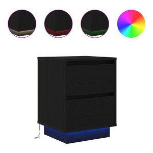 Nachttisch Schwarz mit LED-Leuchten 38x34x50 cm