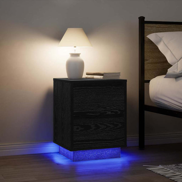 Nachttisch Schwarz mit LED-Leuchten 38x34x50 cm
