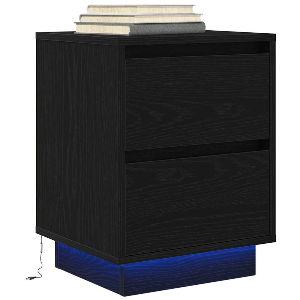 Nachttisch Schwarz mit LED-Leuchten 38x34x50 cm