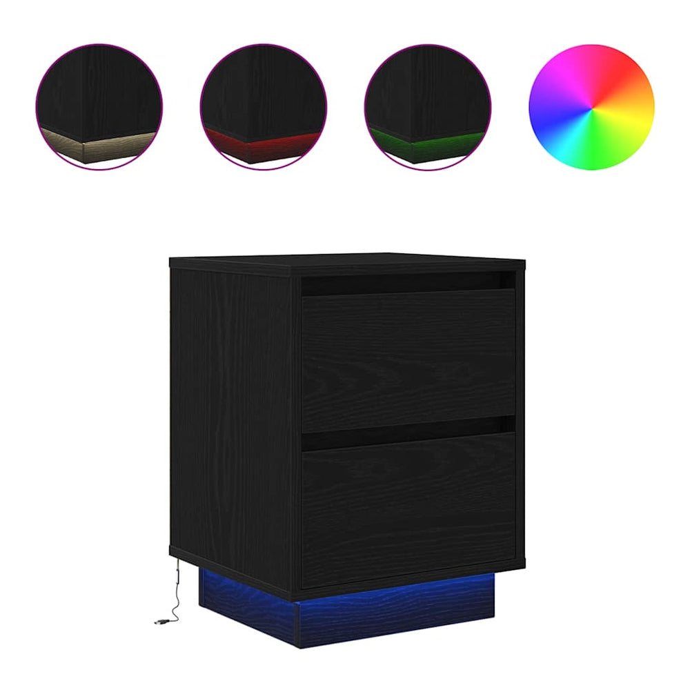 Nachttische mit LED Schwarz, 2er-Set