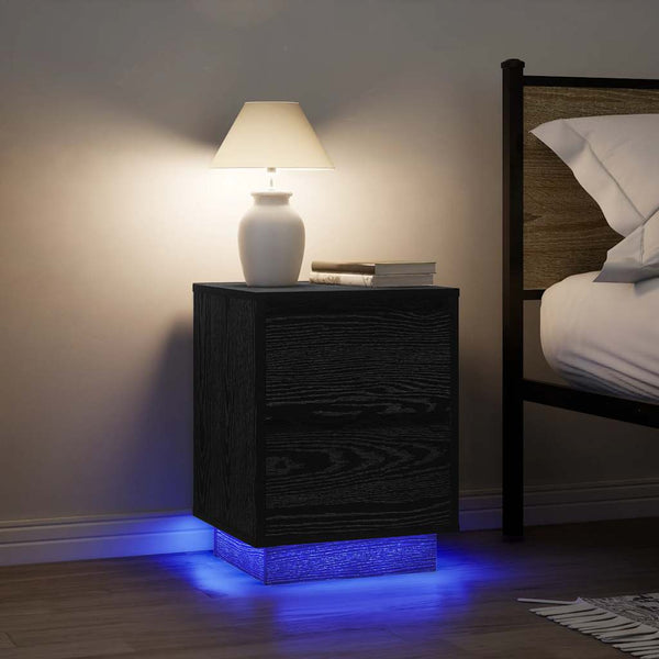 Nachttische mit LED Schwarz, 2er-Set