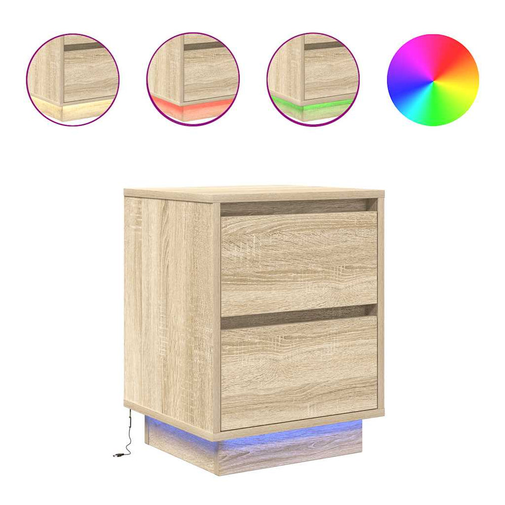 Nachttische mit LED Sonoma-Eiche 2er Set