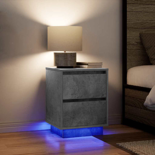 Nachttisch Betongrau mit LED-Leuchten
