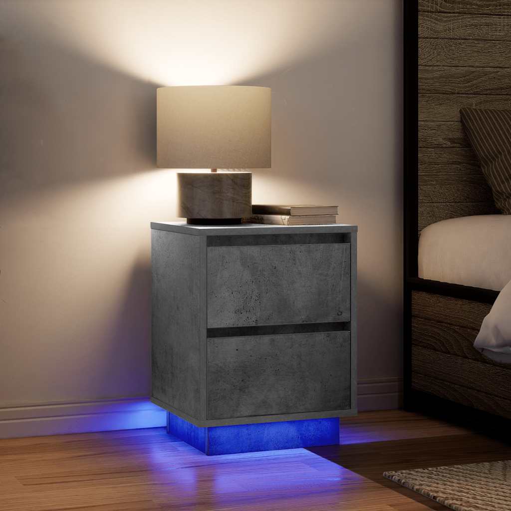 vidaXL Tables de chevet avec lumières LED 2 pcs Gris béton 38x34x50 cm