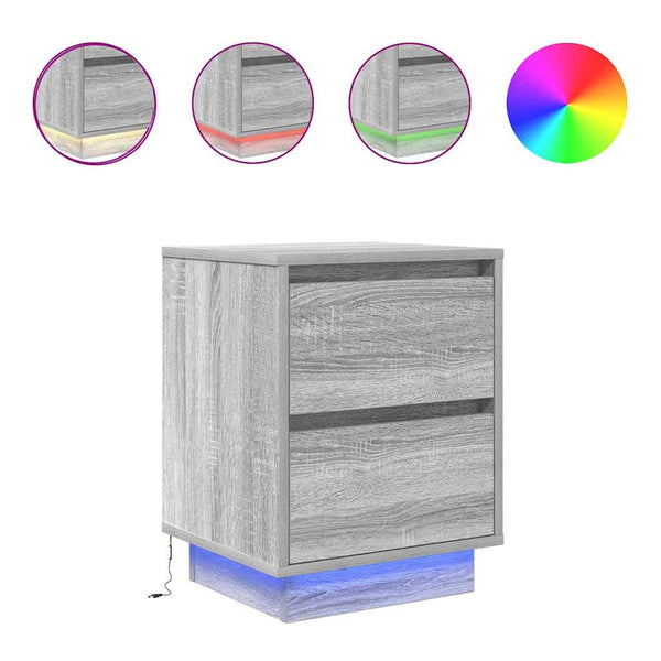Nachttische mit LED Grau Sonoma 2er Set