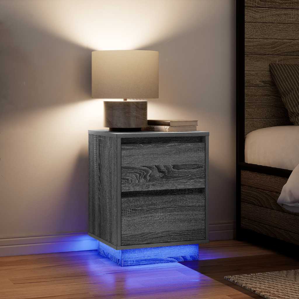 Nachttische mit LED Grau Sonoma 2er Set