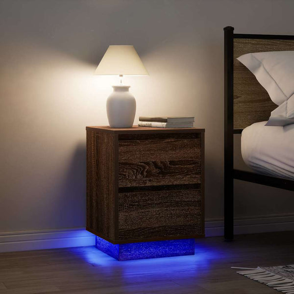 Nachttisch mit LED Braun Eichen-Optik