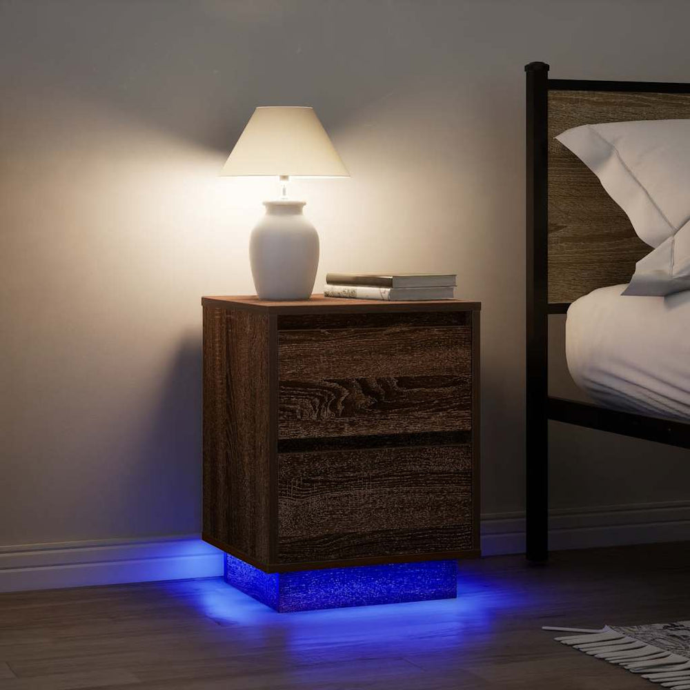 Nachttische mit LED Braun Eichen-Optik 2er Set