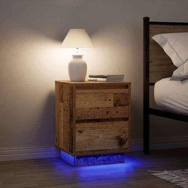 Nachttisch mit LED Altholz-Optik