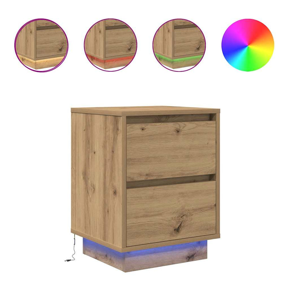 Nachttische mit LED Artisan-Eiche, 2er-Set