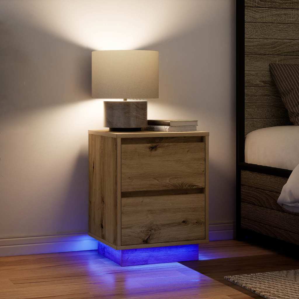 Nachttische mit LED Artisan-Eiche, 2er-Set