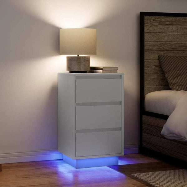 Nachttisch mit LED Weiß 38x34x65 cm