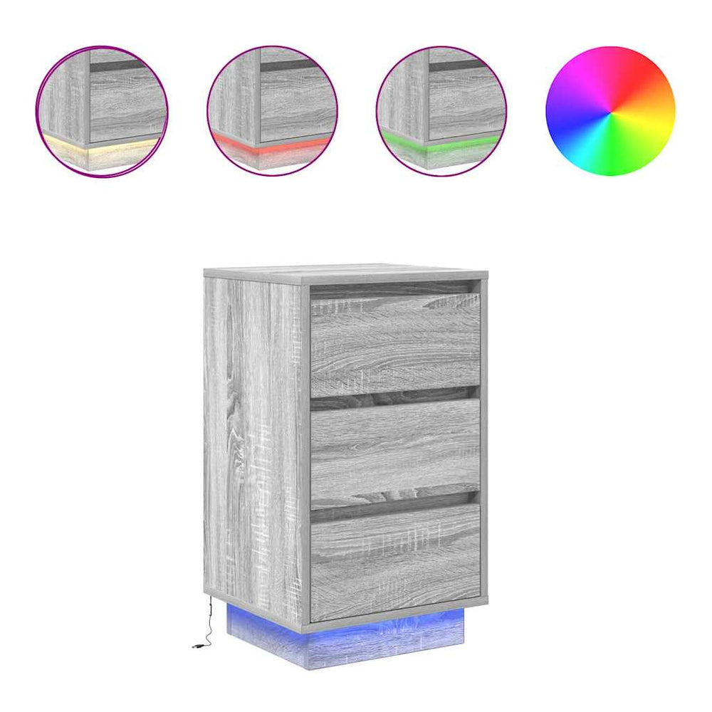 Nachttisch mit LED Grau Sonoma 38x34x65 cm