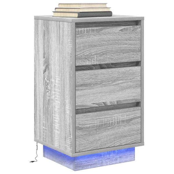 Nachttisch mit LED Grau Sonoma 38x34x65 cm