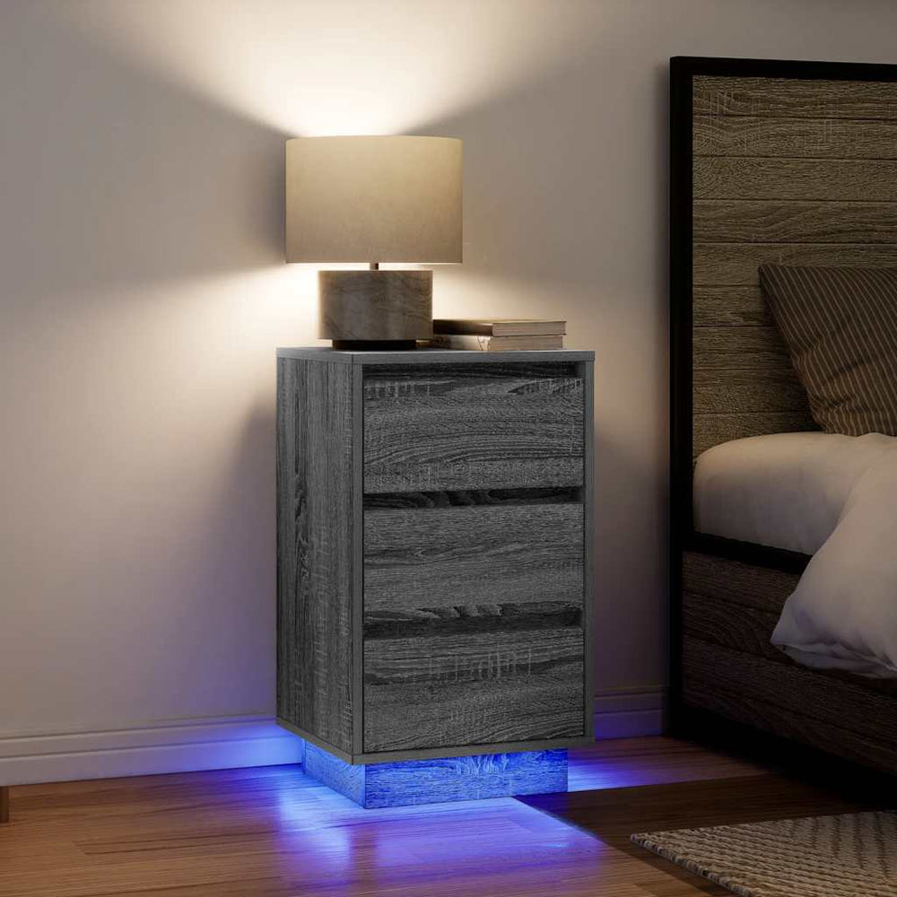 Nachttisch mit LED Grau Sonoma 38x34x65 cm