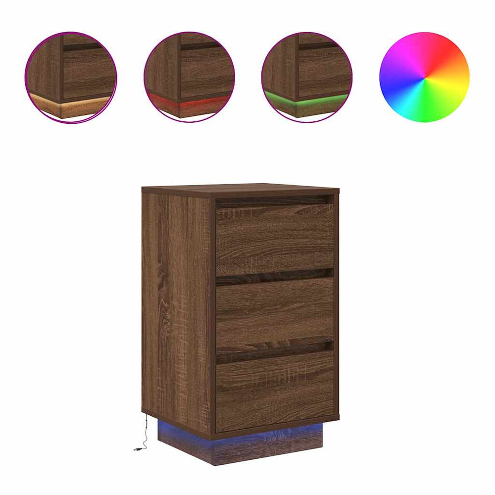 Nachttisch mit LED Braun Eichen-Optik
