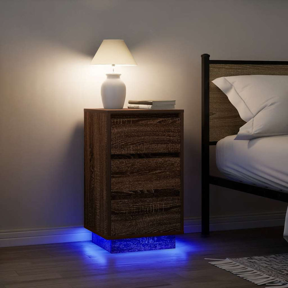 Nachttisch mit LED Braun Eichen-Optik
