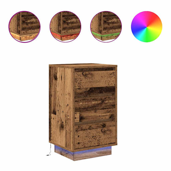 Nachttisch mit LED-Beleuchtung Altholz-Optik