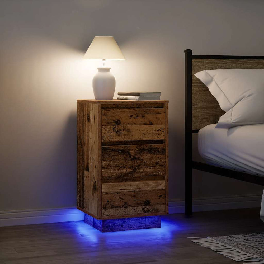 Nachttisch mit LED-Beleuchtung Altholz-Optik