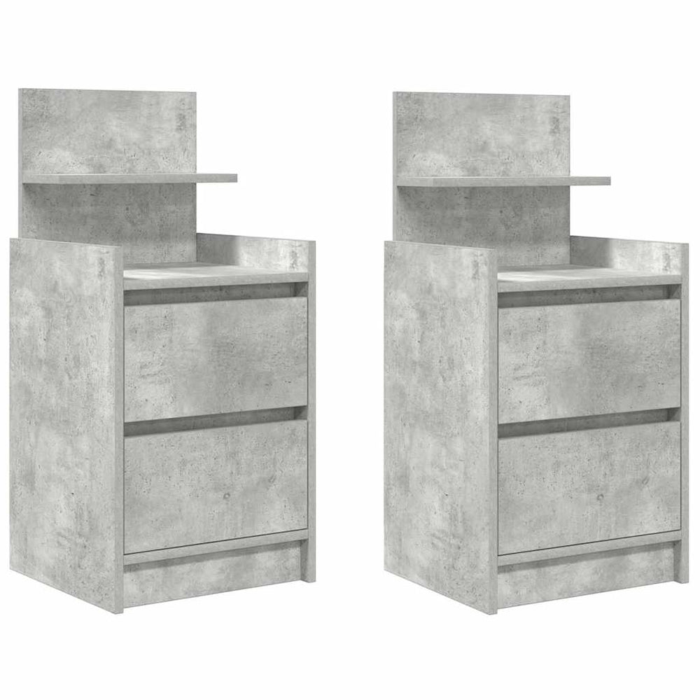 vidaXL Nightstands with 2 Drawers 2 pcs. Concrete Grey 38x34x80 cm