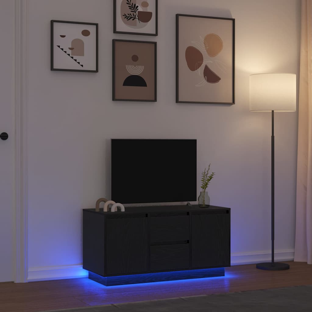 TV-Schrank Schwarz Eichen-Optik mit LED