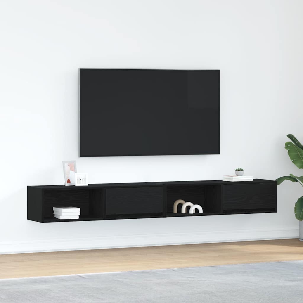 TV-Schränke 2er Set Schwarz Eichenoptik