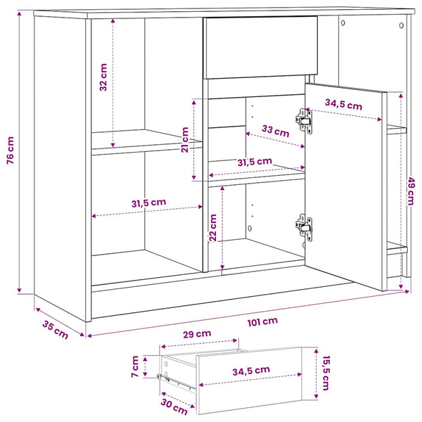 Sideboard Räuchereiche mit Schublade, 101 cm