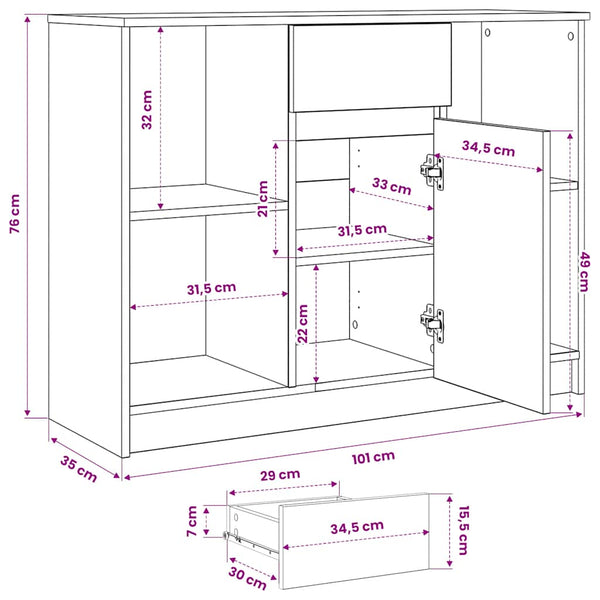 Sideboard Altholz-Optik 101x35x76cm
