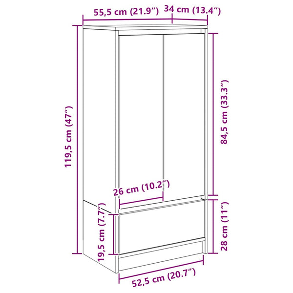 Schrank Schwarz Eichen-Optik mit Schublade
