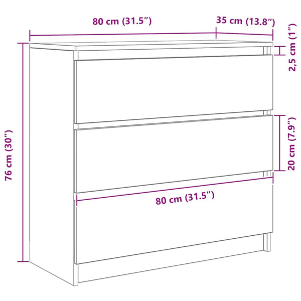 vidaXL Bahut en bois d'ingénierie chêne artisan 80x35x76 cm