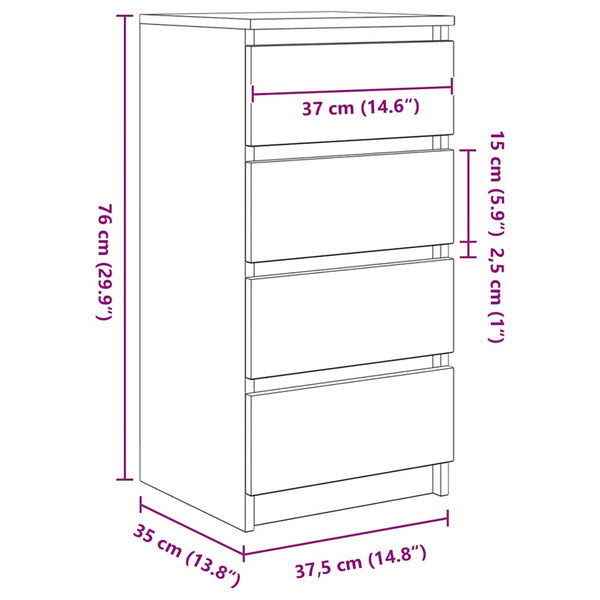 Schwarzes Sideboard Eichenoptik 76cm