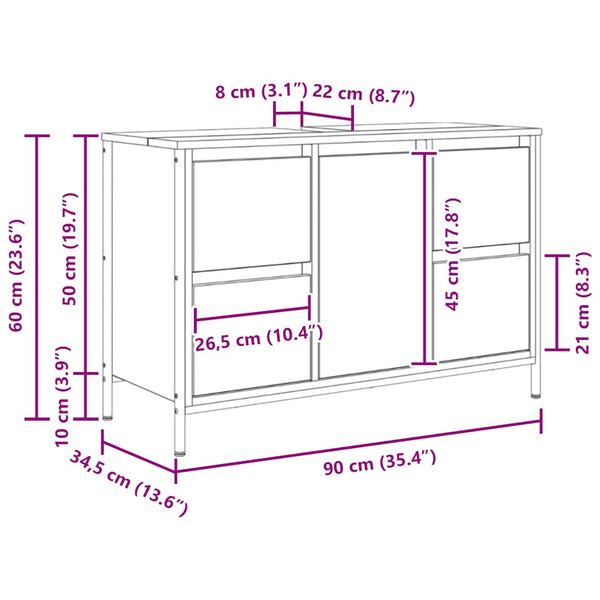 Waschbeckenunterschrank Schwarz Eichen-Optik
