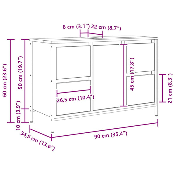 Waschbeckenunterschrank mit Schubladen Grau Sonoma 90x34,5x60cm