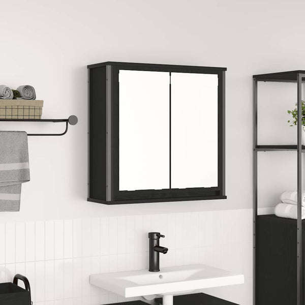 Bad-Wandschrank mit Spiegel, Schwarz Eichen-Optik