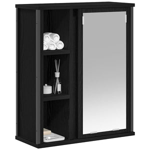 Bad-Wandschrank mit Spiegel Schwarz Eichen-Optik 50x60 cm