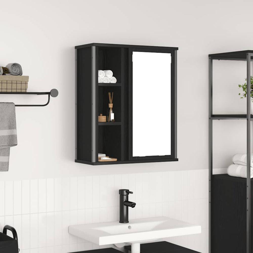 Bad-Wandschrank mit Spiegel Schwarz Eichen-Optik 50x60 cm