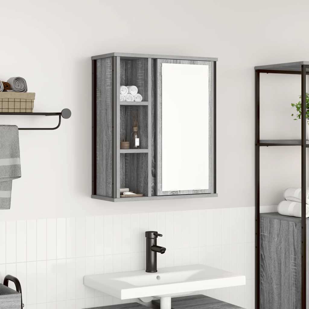 Bad-Wandschrank mit Spiegel Grau Sonoma 50x60 cm