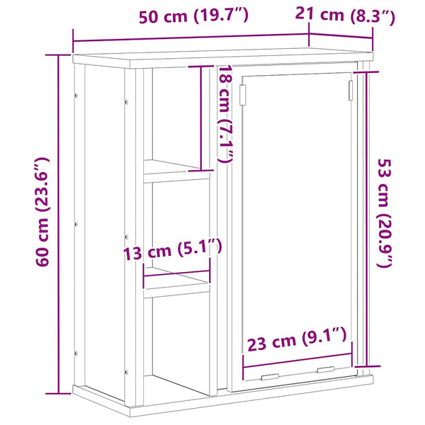 Bad-Wandschrank mit Spiegel Eichen-Optik 50x60 cm