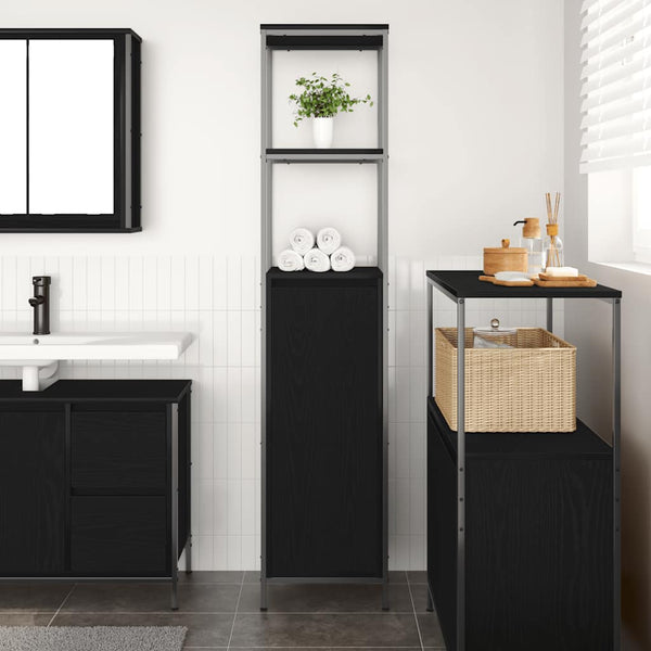 Badschrank mit Regalen Schwarz Eiche 36x35x165 cm