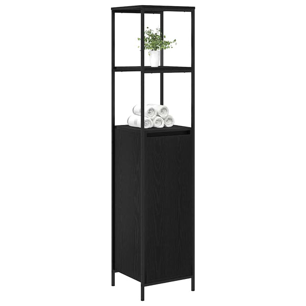 Badschrank mit Regalen Schwarz Eiche 36x35x165 cm